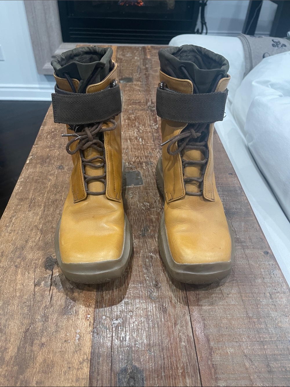 Prada Yellow and Brown Women's Combat Boots